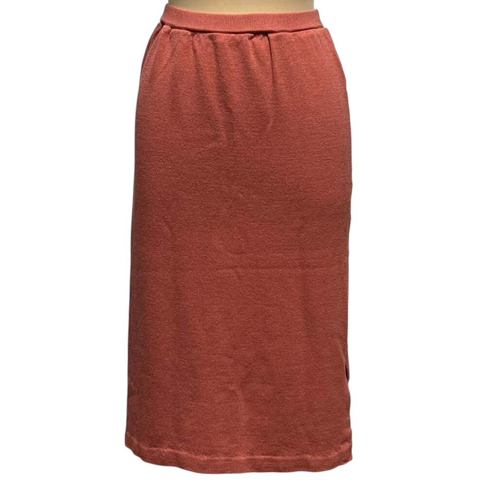St John Evening Santana Knit Midi Skirt Women.s Size 2 Pull On Rose Pink Slit